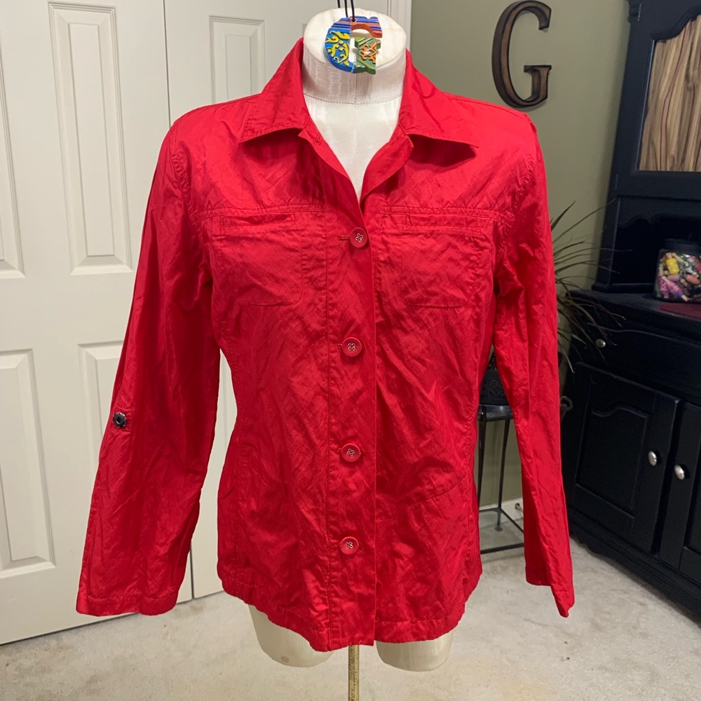 Chico’s Red Nylon Button Front Light Jacket Size M